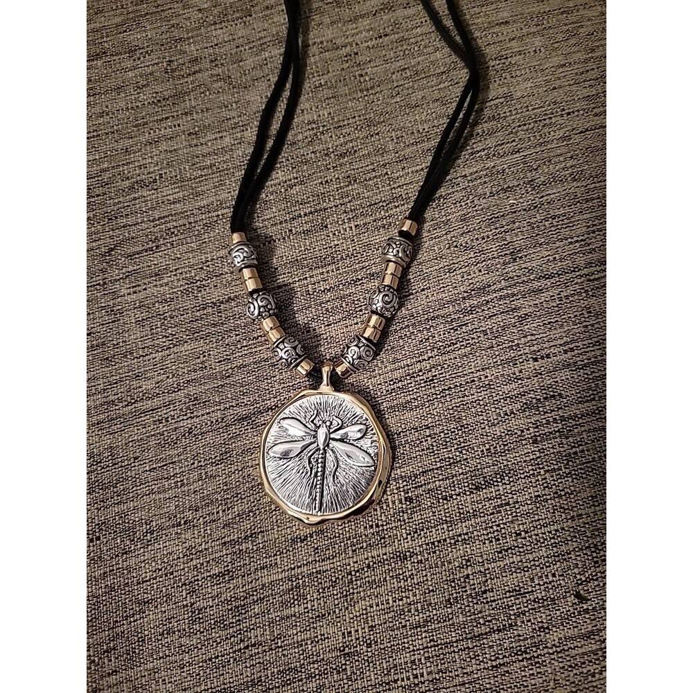 Dragonfly Statement Necklace Goldtone Silvertone Adjustable Reversible Metal